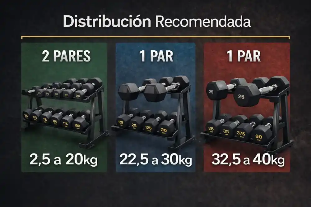 La distribución inteligente de mancuernas asegura que tu gimnasio esté bien abastecido, evitando conflictos entre los clientes.