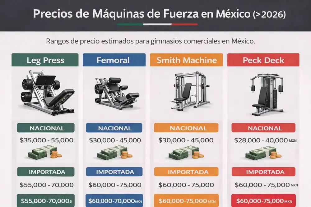Máquina leg press en gimnasio moderno, con un diseño robusto y cargada con pesas.