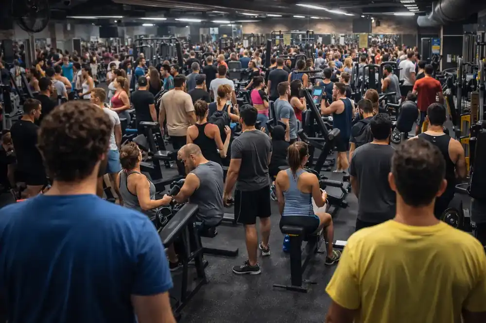 Imagen que muestra una gran multitud en un gimnasio, destacando la falta de especialización. Esta visualización ejemplifica el error de no conocer a tu público objetivo y la necesidad de segmentar adecuadamente.