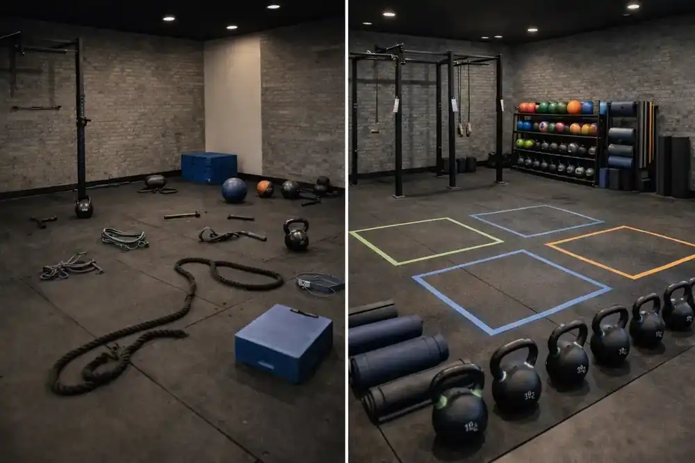 Comparación de espacio funcional en gimnasio